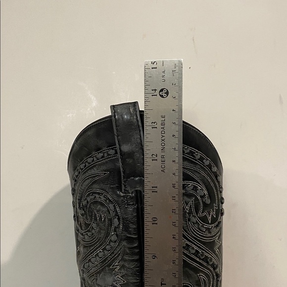 Tom Houston Black Grey Leather Cowboy Boots Size 8 Western Pointed Toe - Picture 12 of 16